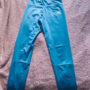 purple adidas leggings w/ pink stripes